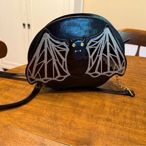 Halloween Betsey Johnson Black and Silver Bat Crossbody Bag